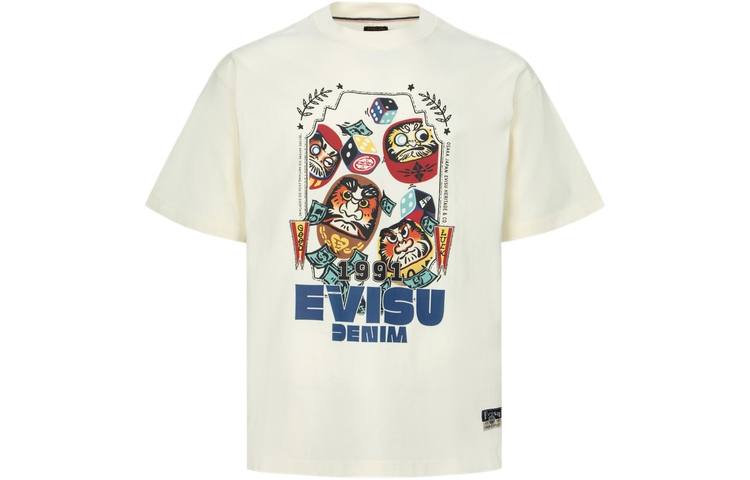 EVISU T Shirts Men's Ecru Crew Neck Moderate Straight Fit