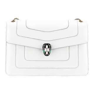 BVLGARI Serpenti Forever Calfskin Crossbody Bag, Shoulder Bag Medium Women's White