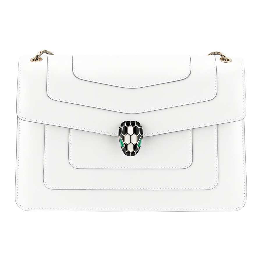 BVLGARI Serpenti Forever Calfskin Crossbody Bag, Shoulder Bag Medium Women's White