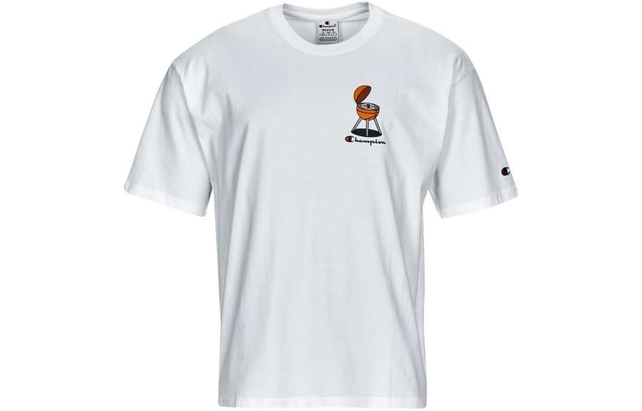 Champion T Shirts Men's White Crew Neck Moderate Straight Fit