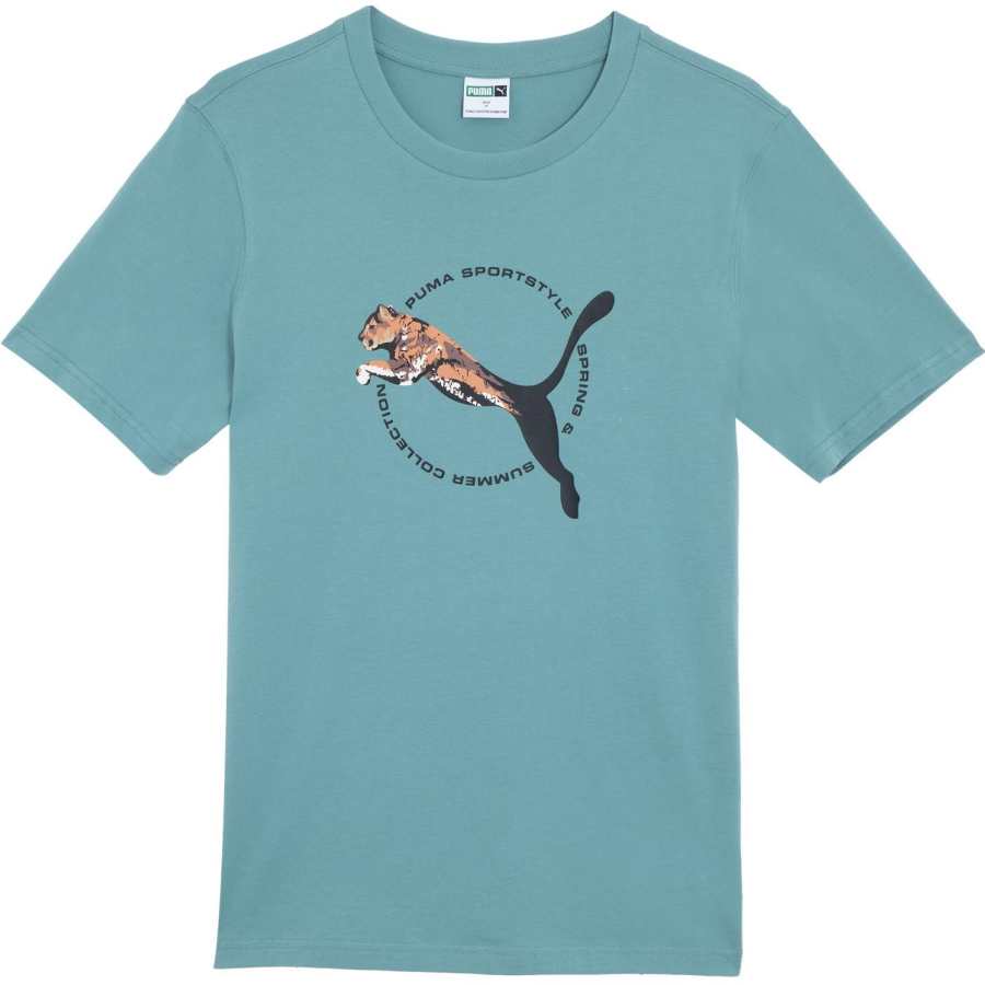 PUMA REAL CAT SS24 T Shirt Men's Gray Blue