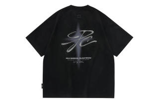 PCLP T Shirts Unisex Black Crew Neck Moderate Straight Fit