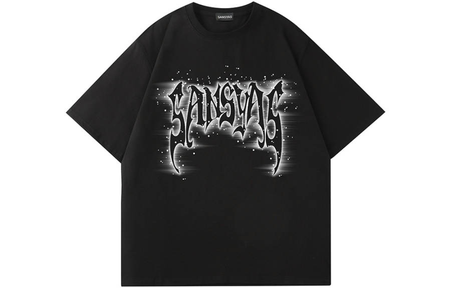 SANSYAS T Shirts Unisex Black Crew Neck Moderate Straight Fit