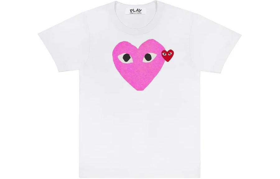 CDG Play T Shirts Unisex Pink Crew Neck Moderate Straight Fit