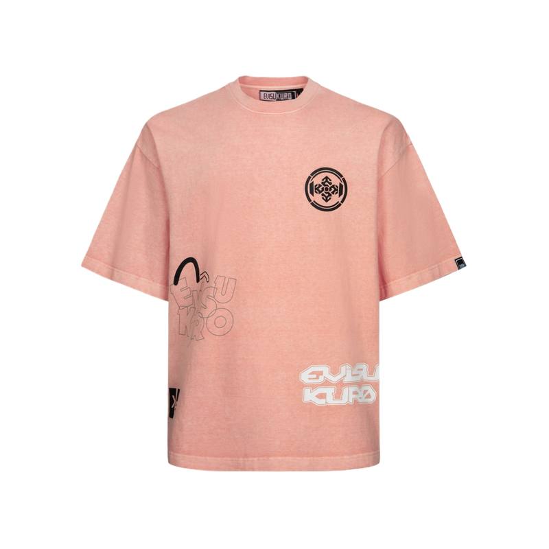 EVISU T Shirts Men's Gray Pink Crew Neck Moderate Straight Fit