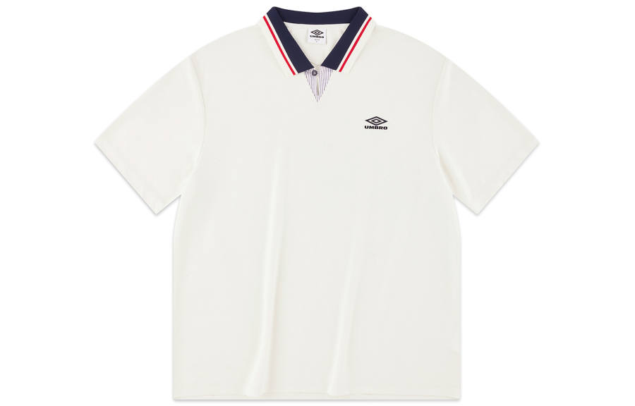 Umbro T Shirts Unisex Ivory White Polo Collar Moderate Straight Fit