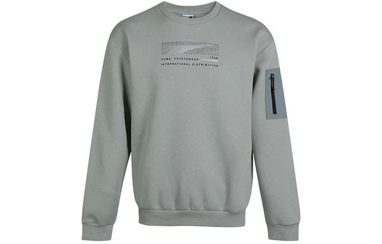 PUMA Sweatshirts Men's Gray Green Crew Neck Moderate Regular