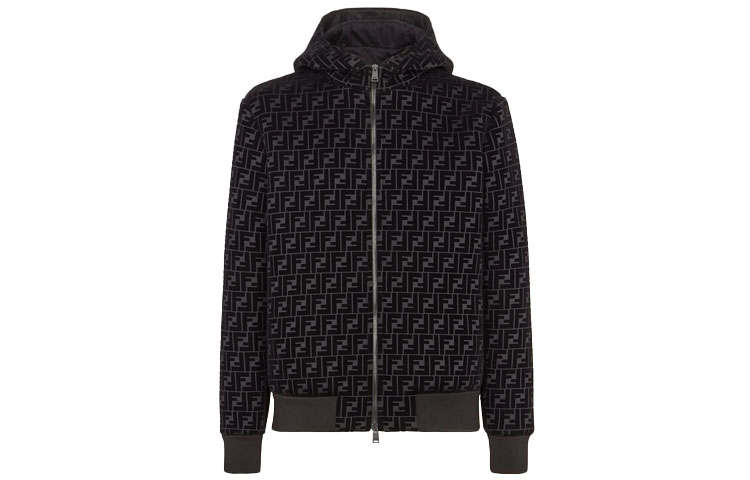 FENDI Sweatshirts Men's Black Hooded Non Detachable Moderate