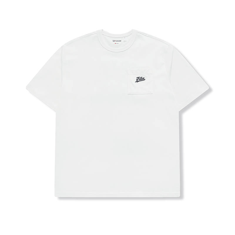 FILA FUSION T Shirts Men's White Crew Neck Moderate Straight Fit