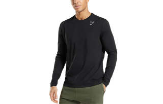 GYMSHARK T Shirts Men's Black Crew Neck Moderate Straight Fit