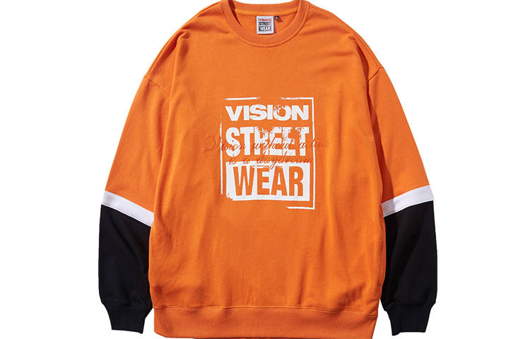 Vision Street Wear Sweatshirts Unisex Orange Red Crew Neck Moderate Regular