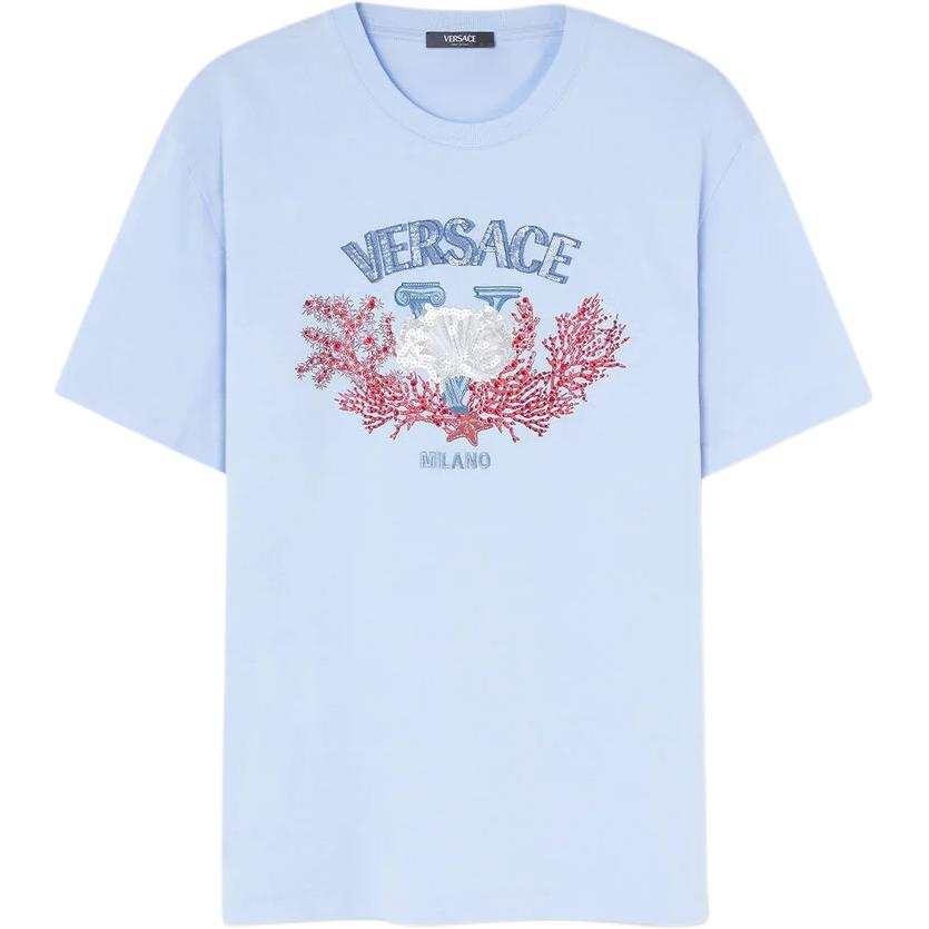 VERSACE Versace University Coral embroidered T-shirt