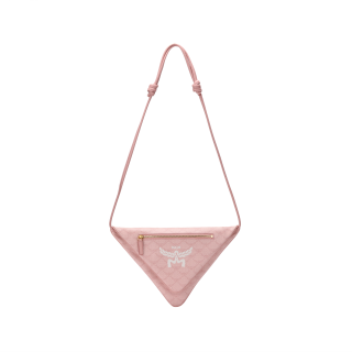MCM Soft Leather Triangle Crossbody Clutch Bag Women's Pink