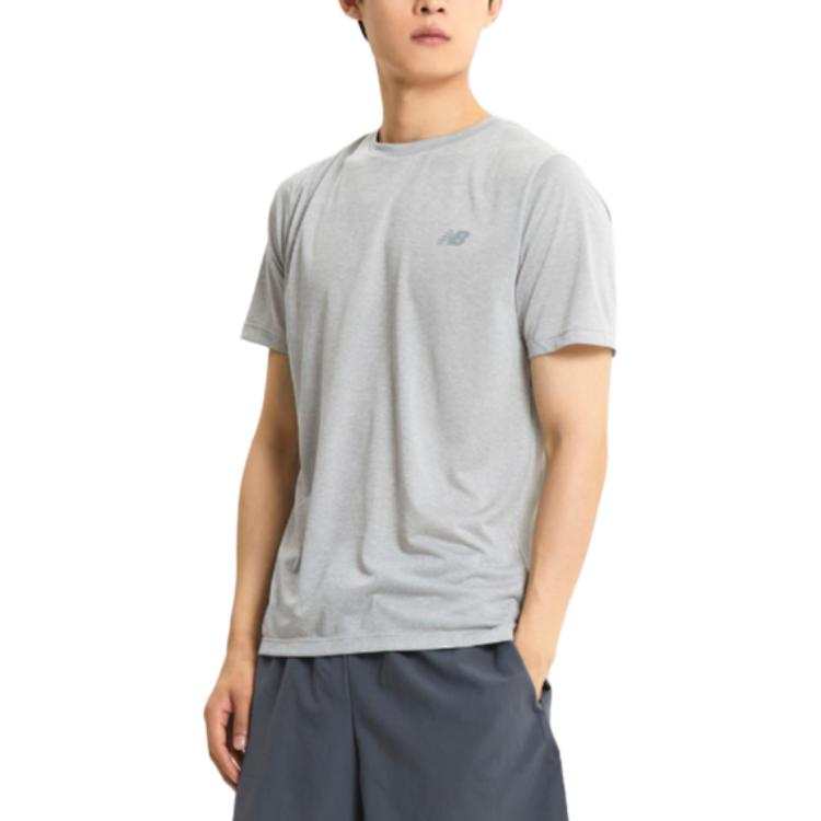 New Balance New Balance T Shirts Men's Gray Crew Neck Moderate Straight Fit