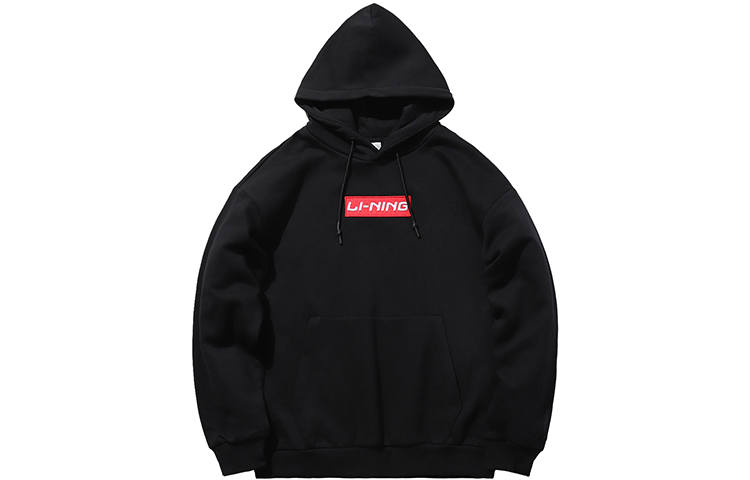 Li-Ning Li Ning Fleece Lined, Athleisure Embroidery Logo Casual Hooded Pullover Sweatshirt Unisex Black