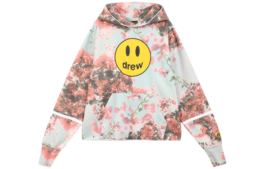 Drew House Smiley Collection Leaf Flower Smiley Face Hooded Fleece Lined Pullover Sweatshirt Unisex Multicolor