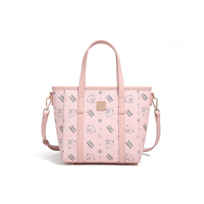 Semir Synthetic Leather Vintage Print Design Handbag Shoulder Bag Women's Pink/Brown/Ecru