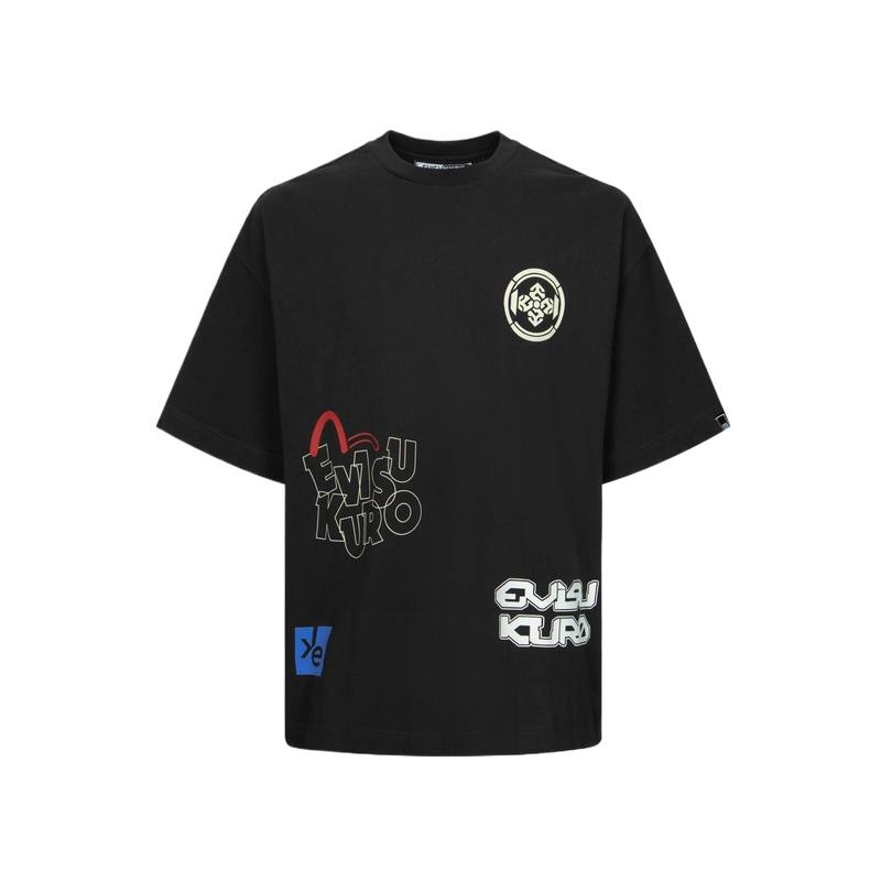 EVISU T Shirts Men's Black Crew Neck Moderate Straight Fit
