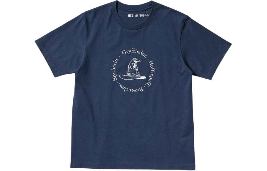 UNIQLO Harry Potter Co Brand T Shirts Unisex Navy Crew Neck Moderate Straight Fit