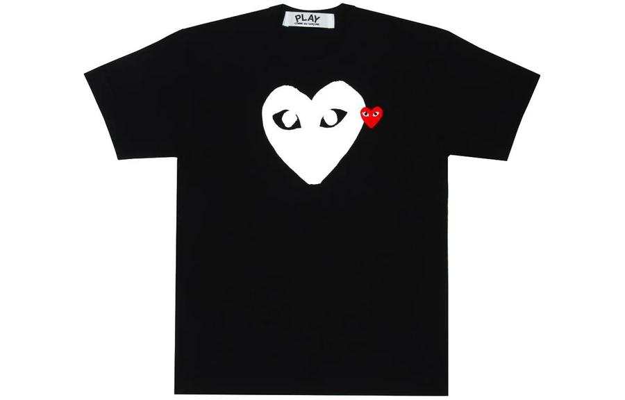 CDG Play T Shirts Unisex Black Crew Neck Moderate Straight Fit
