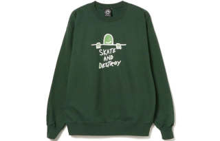 Thrasher Skateboard Mini Person Hand Painted Print Crew Neck Fleece Lined Cartoon Pullover Sweatshirt US Version Unisex