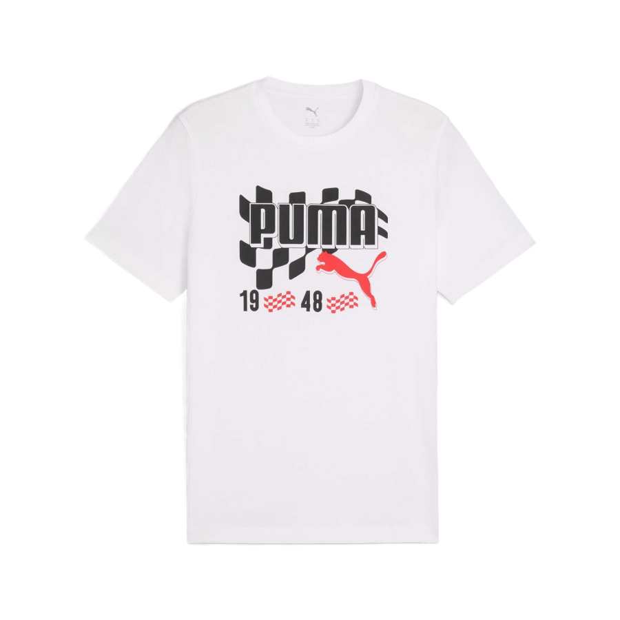PUMA T Shirts Men's White Crew Neck Moderate Straight Fit