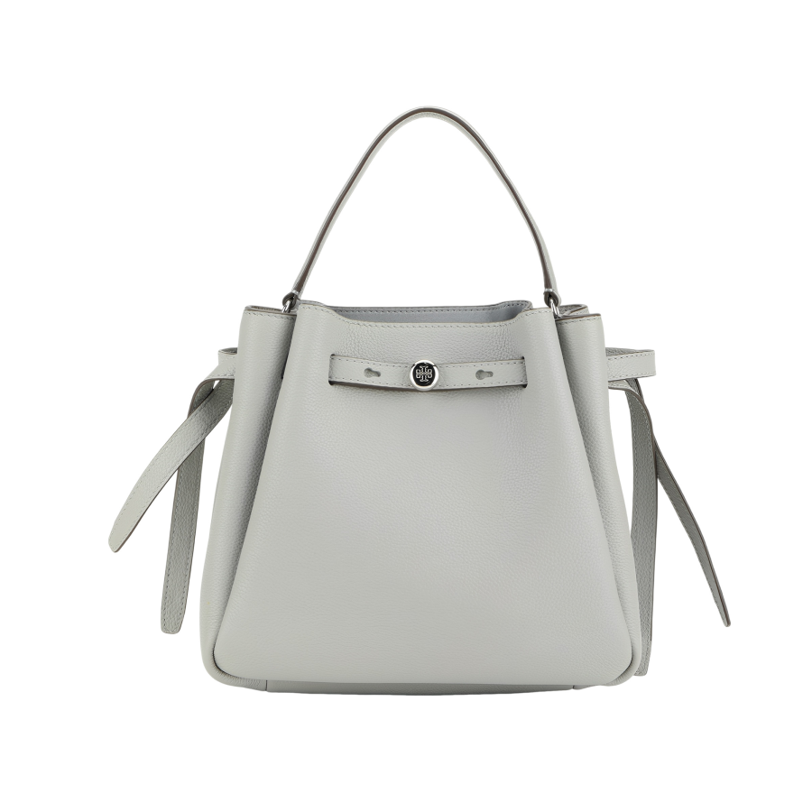 TORY BURCH Romy Litchi Grain Leather Bucket Bag, Shoulder Bag, Crossbody Bag, Handbag Small Women's Gray