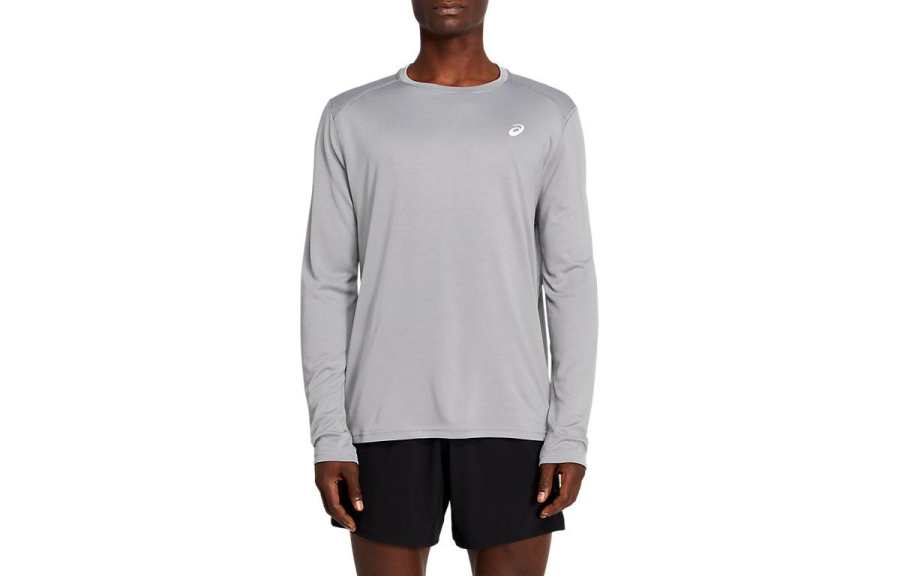 ASICS T Shirts Men's Gray Crew Neck Moderate Straight Fit