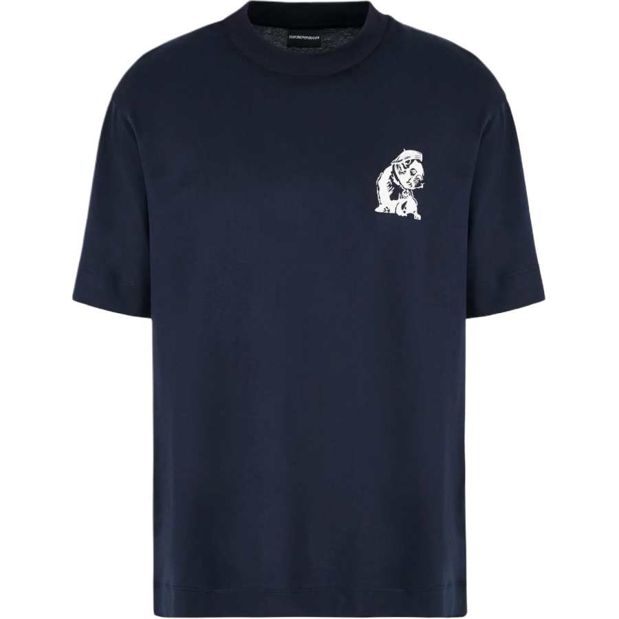 EMPORIO ARMANI Lyocell Blend jersey T shirt With French Bulldog Embroidery