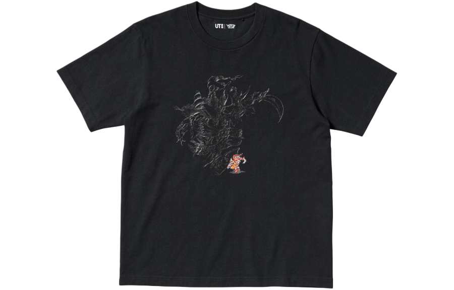 UNIQLO Final Fantasy Collaboration T Shirts Men's Black Crew Neck Moderate Straight Fit