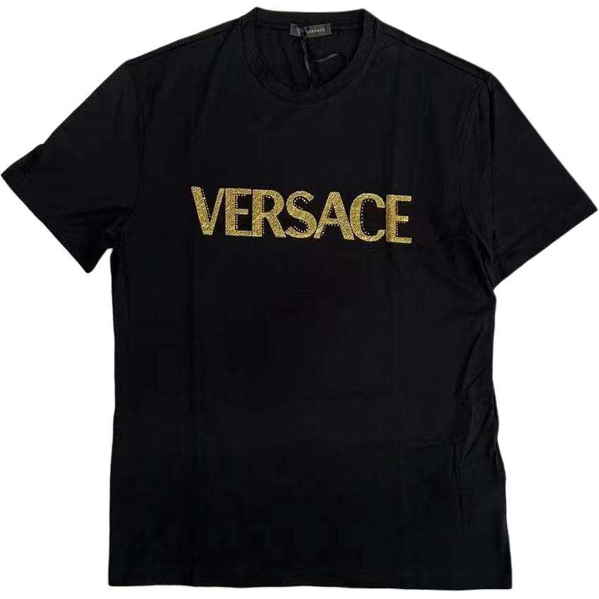 VERSACE T Shirts Men's Black Crew Neck Moderate Straight Fit