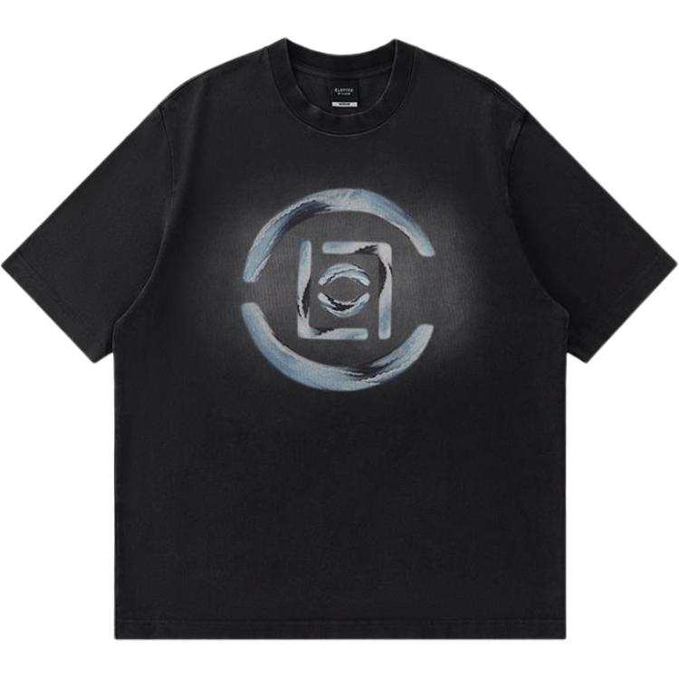 CLOT T Shirts Men's Washed Black Crew Neck Moderate Straight Fit