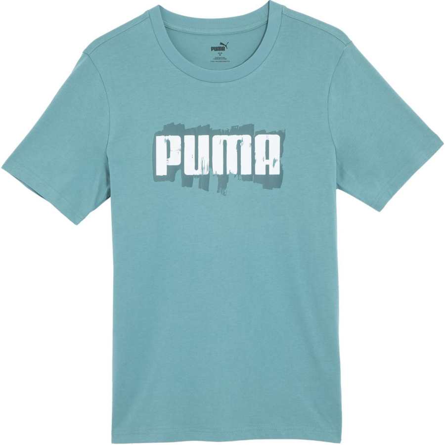 PUMA T Shirts Men's Gray Blue Crew Neck Moderate Straight Fit