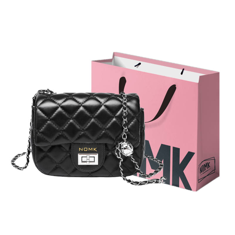 NOMK Leather Shoulder Bag, Crossbody Bag Medium Women's Black/Silver