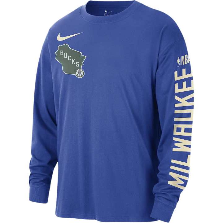 Nike Nike Milwaukee Bucks Courtside City Edition Men's Nike Nba Max90 Long Sleeve T Shirt