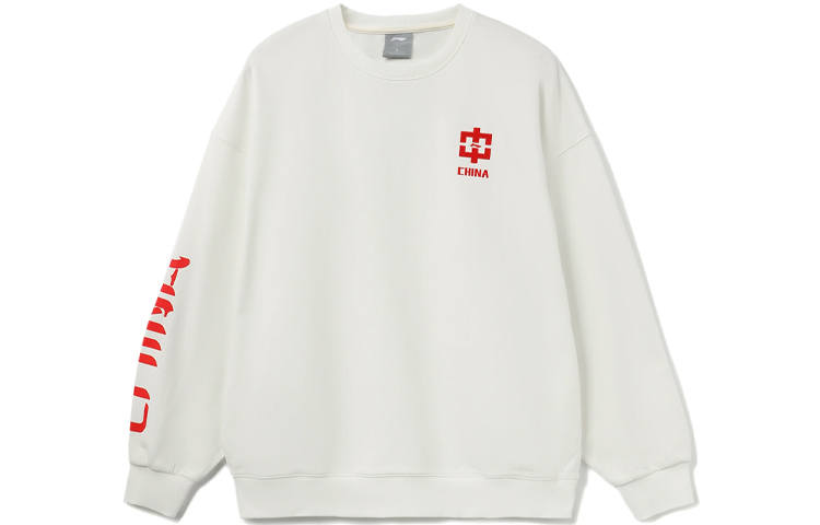Li-Ning Li Ning Sports Fashion Collection Print Thickened And Fleece Lined Thermal Loose Fit Crew Neck Pullover Sweatshirt