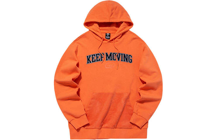 Anta Life Collection Fleece Lined Hooded Sports Pullover Long Sleeved Knitted Fabric Sweatshirt Men's Pink Wax Orange