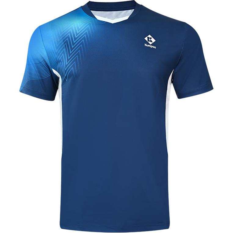 KUMPOO T Shirts Unisex Blue V Neck Moderate Straight Fit