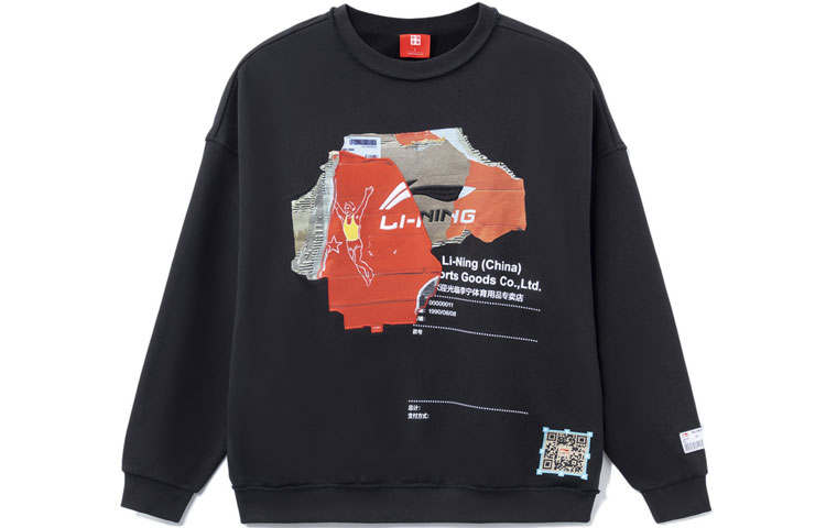 Li-Ning Li Ning Sweatshirts Unisex Black Crew Neck Moderate Regular
