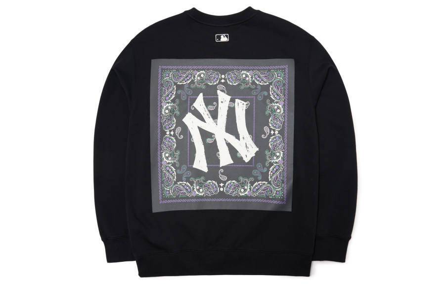 MLB Cashew Flower Sweatshirts Unisex Black Crew Neck Moderate Regular