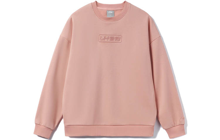 Li-Ning Li Ning Training Collection, Solid Color Loose Fit Fleece Lined Pullover Long Sleeved Sweatshirt Unisex Mist Rose Pink