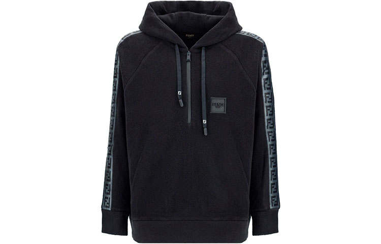 FENDI Sweatshirts Men's Black Hooded Moderate Regular