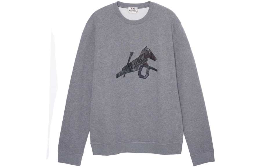HERMES HERMES Sweatshirts Men's Gray Crew Neck Moderate Regular
