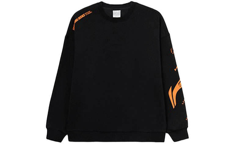 Li-Ning Li Ning Training Series Color Block Logo Print Fleece Lined Thermal Pullover Sweatshirt Unisex Black