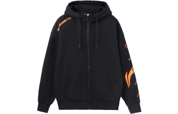 Li-Ning Li Ning Training Collection, Color Block Logo Print Fleece Lined Thermal Zippers Sports Hooded Coat Sweatshirt Unisex