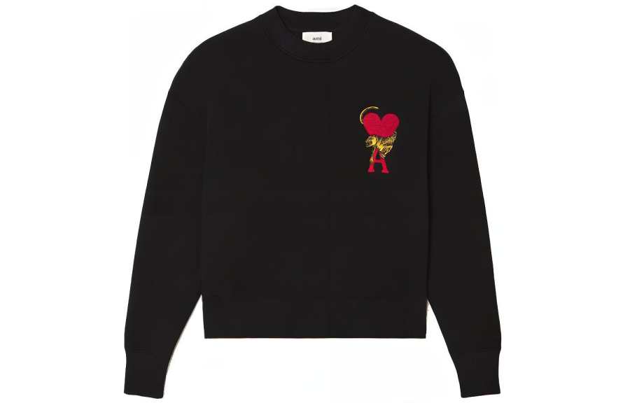 AMIPARIS X TIGER Sweatshirts Unisex Black Crew Neck Moderate Heavyweight