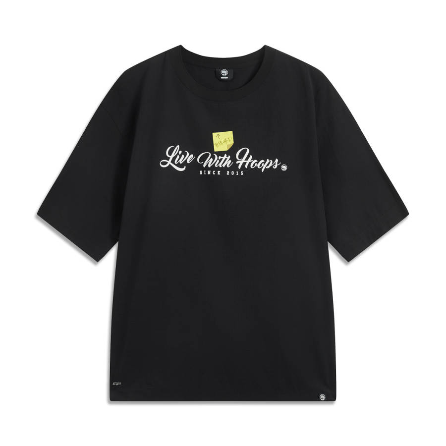Li-Ning Li Ning T Shirts Men's Black Crew Neck Moderate Straight Fit
