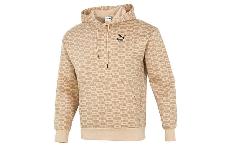 PUMA Luxe Aop Sweatshirts Men's Khaki Hooded Moderate Regular