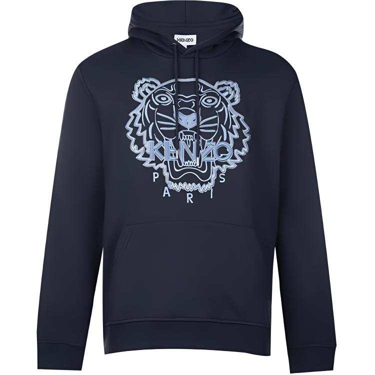 KENZO Tiger Head Embroidery Hooded Pullover Fleece Lined Sweatshirt Winter Men's Dark Blue