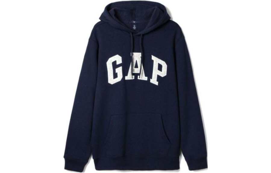 GAP Letter Logo Print Fleece Lined Hooded Pullover Long Sleeved Sweatshirt Men's